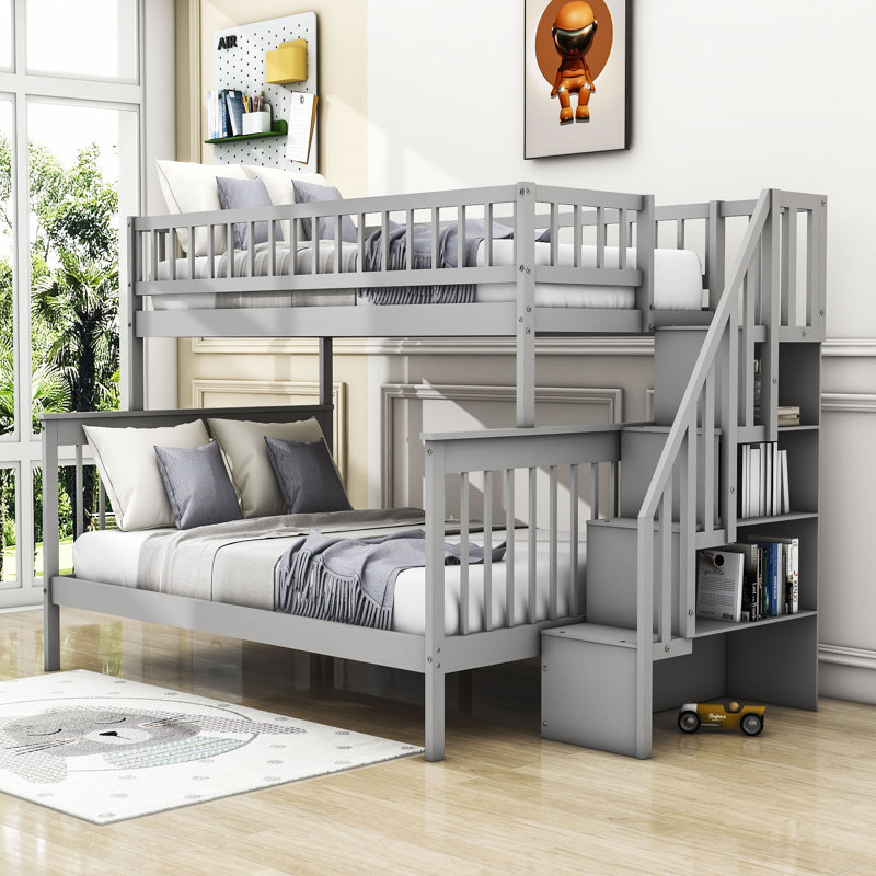 Twin over full wood bunk bed with stairs sales